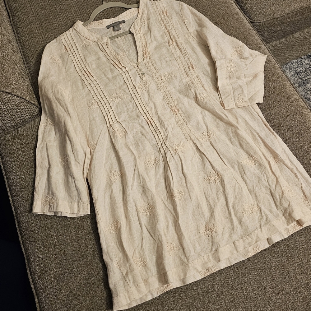Saint Tropez West Linen Pastel Pink Longline Casual Relaxed Tunic Top Large - Picture 2 of 6